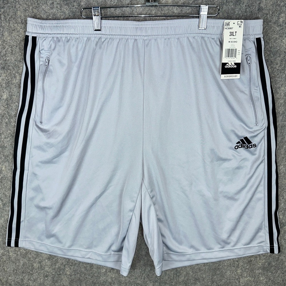 Adidas Shorts Mens 3XLT Silver M 3S SHO Aeroready Primeblue 3-Stripe HC6867